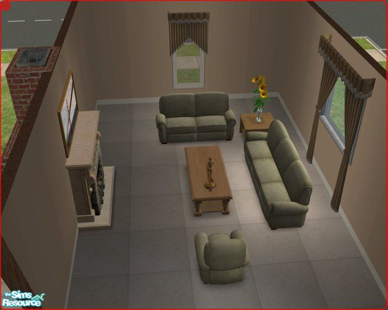 Sims 2 — Neutral Den by Itzjustme — This is my neutral colored den. It includes a wall and tile floor, a fireplace, a
