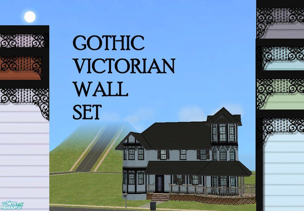 Sims 2 — Maxis Match Gothic Victorian Walls by c_literati — This set contains Maxis siding with the addition of wrought