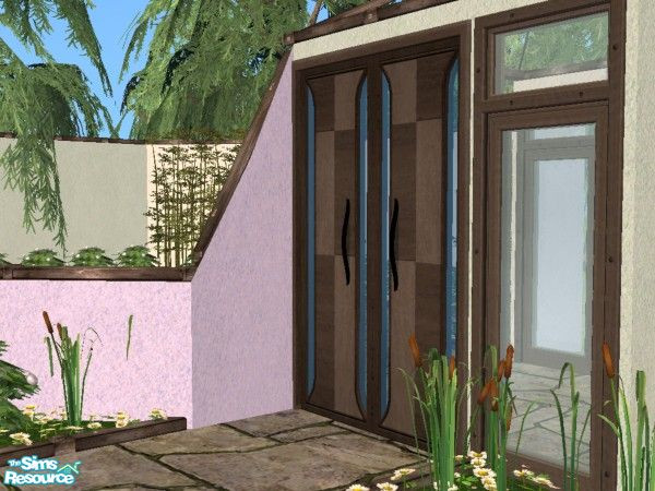 Sims 2 — Secret Garden Courtyard Stucco Glass Doo by MissyZ — Dark wood door to match the Secret Garden Stucco Courtyard