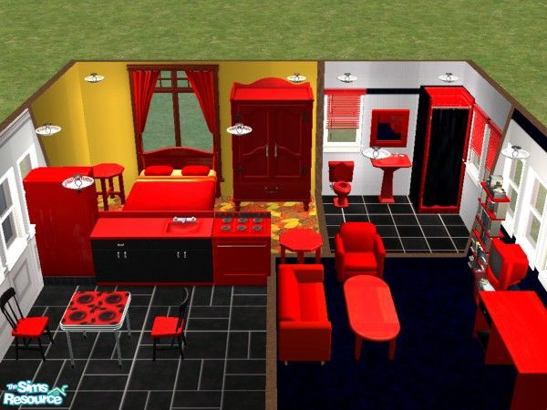 Sims 2 — Red Hot Red Starter Set by NightRowan — An extremely red starter set for you poor sims. Not all included items