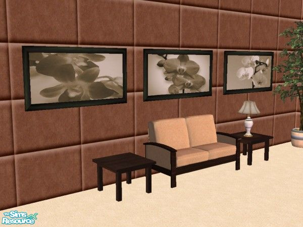 Sims 2 — Orchids (Latte) by MissyZ — Set of 3 Orchid paintings in contemporary 'coffee' colours.
