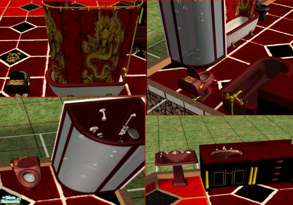 Sims 2 — Mandarin bath 1 & 2 - by hippiebill by hippiebill — Continuation of Mandarin sets. Includes 2 tubs, 2