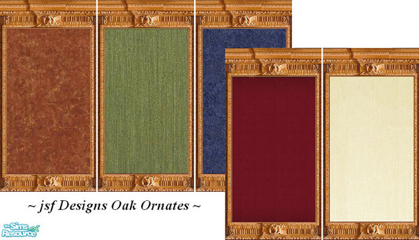 Sims 2 — jsf Designs Oak Ornates by jsf — New, ornately carved, oak, full length panels hold rich colors of fabrics and