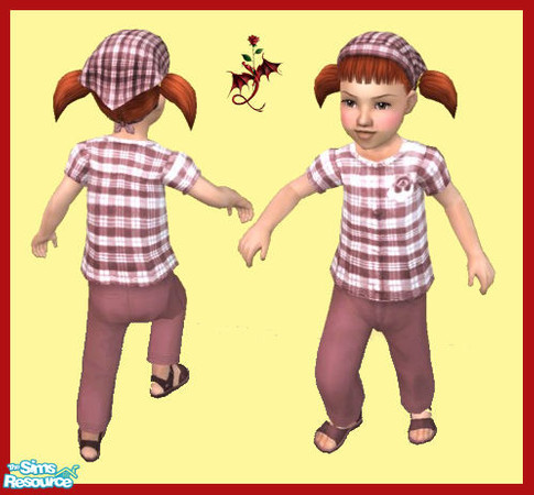 Sims 2 — Summer Gingham - Pink by cariadbach — A cool , easy wear outfit for your toddler Sim. Four colours to choose