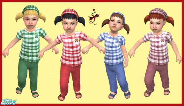 Sims 2 — Summer Gingham by cariadbach — A cool , easy wear outfit for your toddler Sim. Four colours to choose from.