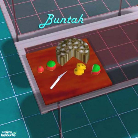 Sims 2 — Party Time Cake on a Tray by buntah — This wood cutting board has cake, cookies, and candy on it. Perfect for