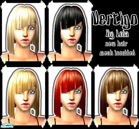 Sims 2 — Vertigo [My First Mesh] by Lola — Trendy and Stylish Slanted bangs/fringe with straight mid length hair. Comes