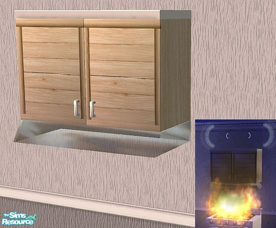 Sims 2 — Upper Cabinet, hood/fire alarm - MESH by Bitzybus — *MESH file* Upper cabinet with cooker hood AND a built in