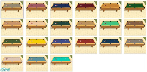 Sims 2 — 21 Corner Pocket Pool Table Felts by dddrake — Refelt your tables in 21 colors sure to please.