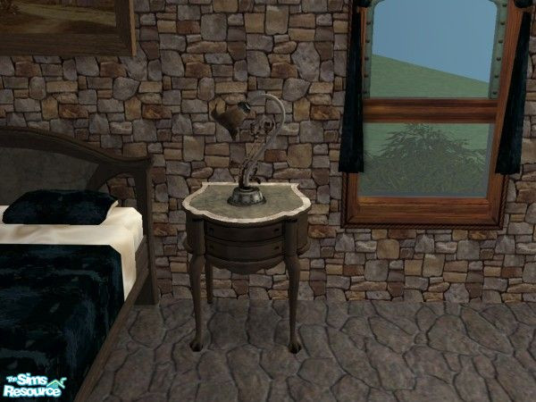 Sims 2 — Castle Class Lamp by dangerusgem — Table lamp with deep brown lamp shade and grey/silver base. Will show up as 2