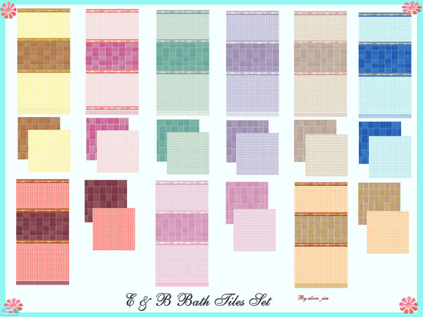 Sims 2 — E & B Bath Tiles Set by oldmember_silver_sim — The walls come with 2 matching floor tiles,ceramic and