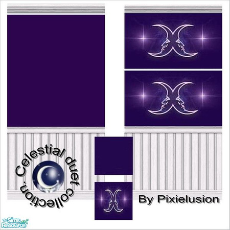 Sims 2 — Celestial duet collection by pixielusion —  A beautiful collection of two walls and two floors with a moon theme