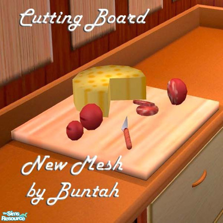 Sims 2 — Butcher Block Cutting Board by buntah — This is the cutting board. It has cheese and tomatoes on it, but you can