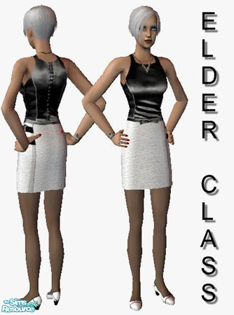 Sims 2 — Elder Class Black & White Dress by Dgandy — Here's a new Elder Class Wardrobe Set in Classic Black. These