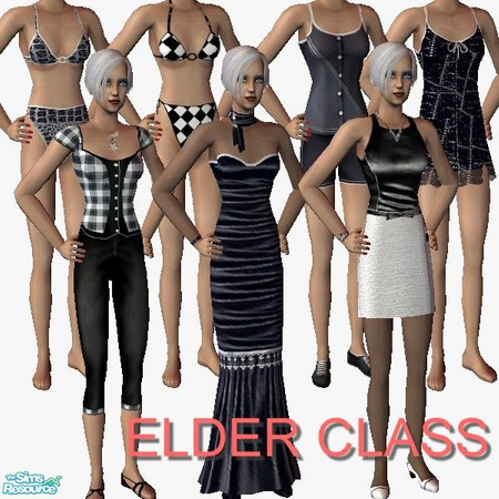 Sims 2 — Elder Class Black & White Set by Dgandy — Here's a new Elder Class Wardrobe Set in Classic Black. These