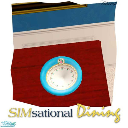Sims 2 — SIMsational Dining Deco Bowl by Cashcraft — Dark wood diningroom furniture, paired with vivid blues, makes for