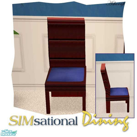 Sims 2 — SIMsational Dining Chair by Cashcraft — A dark wood diningroom paired with a vivid, indigo blue color makes for