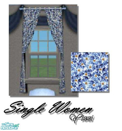 Sims 2 — Single Women-Curtains by Yizzi — Cornflower patterned curtains