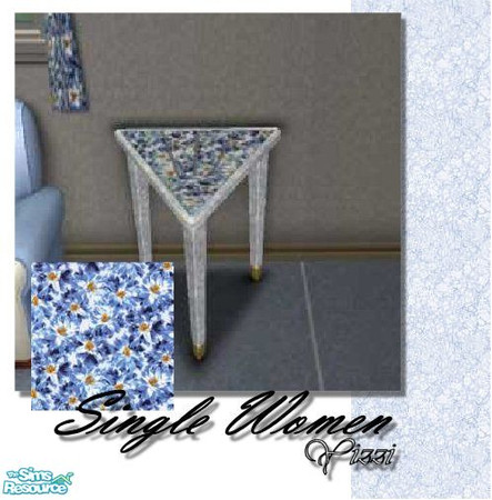 Sims 2 — Single Women-End table by Yizzi — Blue marble endtable with cornflower patterned top