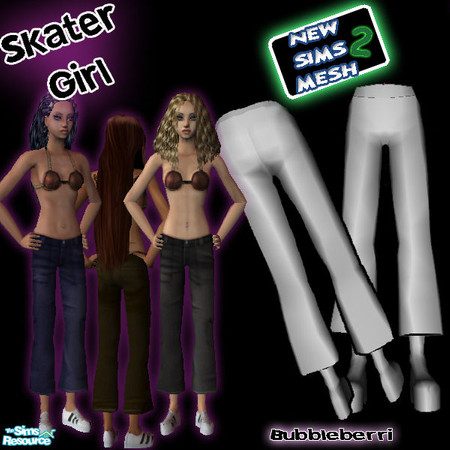 Sims 2 — Berri SkaterGirl by Bubbleberri — This set includes the new Skater Girl Mesh and 3 different colours. For the