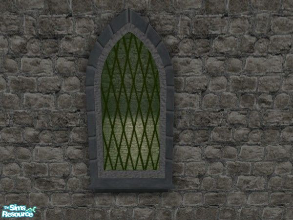Sims 2 — Castle Ruins Green-stained, leaded wind by Cyclonesue — A green-stained old window in STONE frame to match the