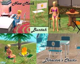 Sims 2 — Director's Chairs by buntah — This set includes a new mesh, with recolors for the canvas and the frame, and one
