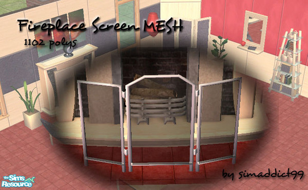 Sims 2 — Modern Fireplace Screen MESH by Simaddict99 — Smokey black glass and metal screen for your sims fireplace.