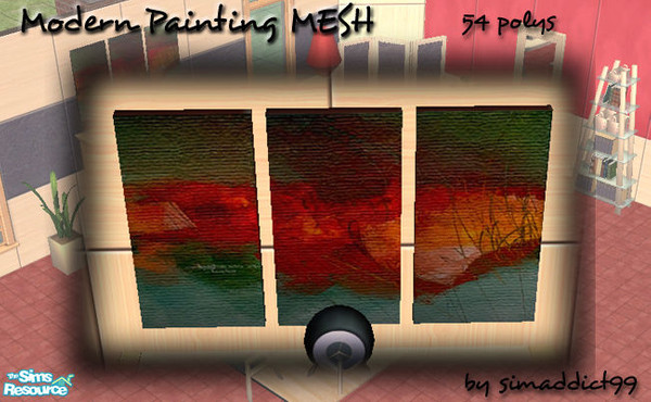 Sims 2 — Modern Paintings MESH by Simaddict99 — set of 3 abstract paintings (2 tile object). 
