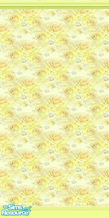 Sims 2 — Floral Fantasy in Yellow by TSR Archive — Wallpaper with yellow roses and matching trim. I am a TSRAA member.