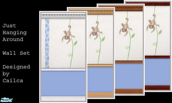 Sims 2 — Hanging Around Wall Set by Cailca — A set of four walls, each with different coloured wood trims. The wall