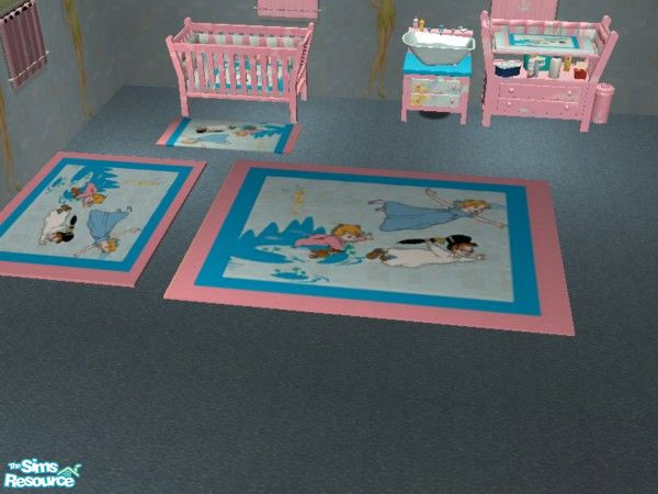 Sims 2 — Tinkerbell rug set by ead425 — Thanks to Disney:14 items, 2 walls:baby bath, bookcase,changing table, crib,