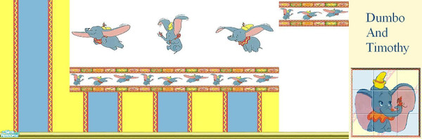 Sims 2 — Dumbo by Lorah — Dumbo and Timothy Q. Mouse (yellow and blue) for a toddler or child's room.
