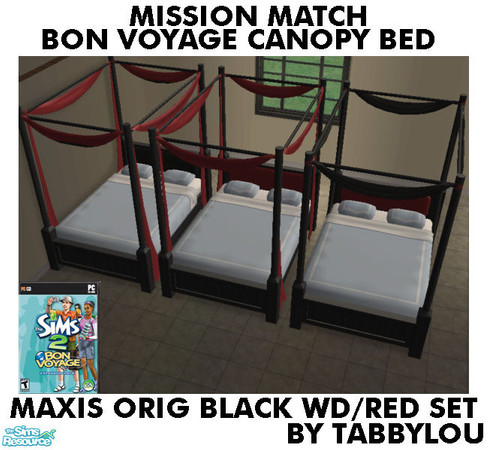 Sims 2 — TL - MM BV HOH Canopy Bed OrigBlackRedWd Set by TabbyLou — Recolor of the Bon Voyage HOH Canopy Bed to go with
