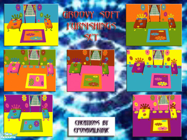 Sims 2 — EponaGroovyFlowersSoftFurnishingsSet by EponaValkyrie — A bright and breezy retro style soft furnishings set.