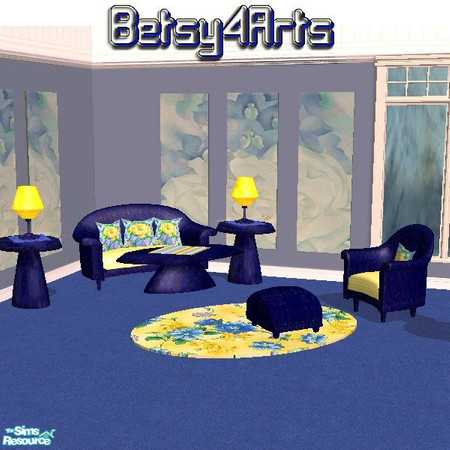 Sims 2 — Summertime Blues Wicker Set by Betsy4arts — This wicker set has a dark blue wicker base. The fabrics used are