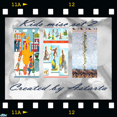 Sims 2 — Kids misc set 2 by Astarta — Jack the Beanstalk, Sesamy Street, Curius George. 3 popular wallpapers for kids.