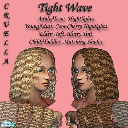 Sims 2 — am_TightWave by Cruella — Now your Sims have tighter wavey hair, in light brown and blonde. Adults/Teens: