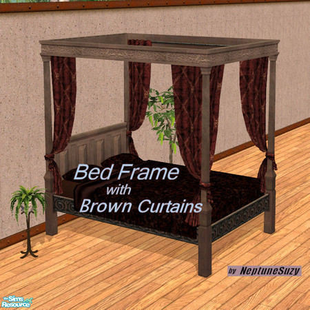 Sims 2 — NSC Canopy Bed Frame - Dark Brown Drapes by Neptunesuzy — Your sims will love this washed wood colored canopy