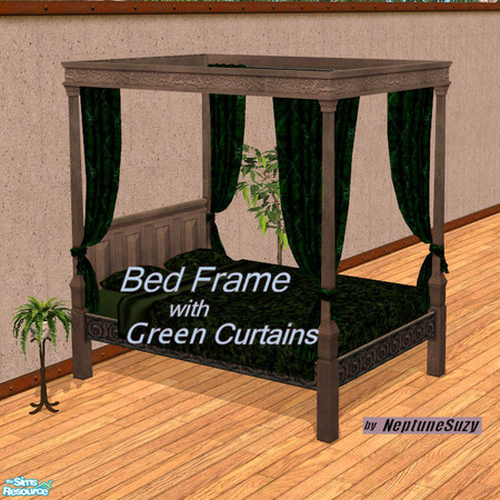 Sims 2 — NSC Canopy Bed Frame - Dark Green Drapes by Neptunesuzy — Your sims will love this washed wood color canopy bed