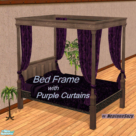 Sims 2 — NSC Canopy Bed Frame -Dark Purple Drapes by Neptunesuzy — Your sims will love this washed wood colored Canopy