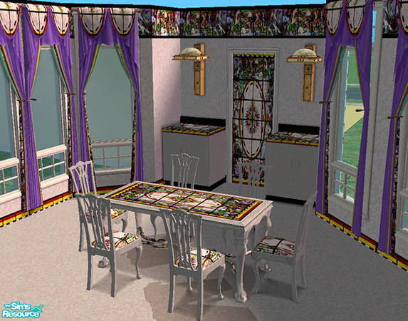 Sims 2 — Stained Glass Dining Room by ljkane — This lovely dining room uses the light to exploit the unique stained glass