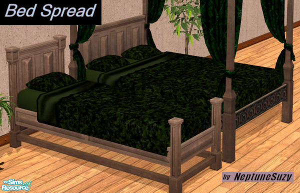 Sims 2 — NSC Bed Spread - Dark Green Velvet by Neptunesuzy — Your sims will love this deep green velvet and satin bed