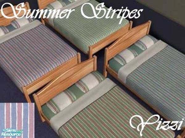 Sims 2 — Summer Stripes by Yizzi — Striped bedding in 4 color schemes