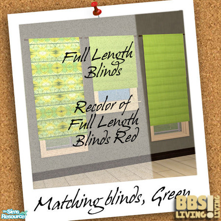 Sims 2 — Matching Blinds set, Green by BetterbeSim — Bright colored blinds, full length or short, plain or with flower
