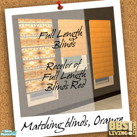 Sims 2 — Matching Blinds set, Orange by BetterbeSim — Bright colored blinds, full length or short, plain or with flower