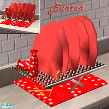 Sims 2 — Red dishes on a rack by buntah — Are your Sims too poor to buy a dishwasher? Do they have to wash their dishes