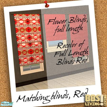 Sims 2 — Matching Blinds set, Red Flower by BetterbeSim — Bright colored blinds, full length or short, plain or with