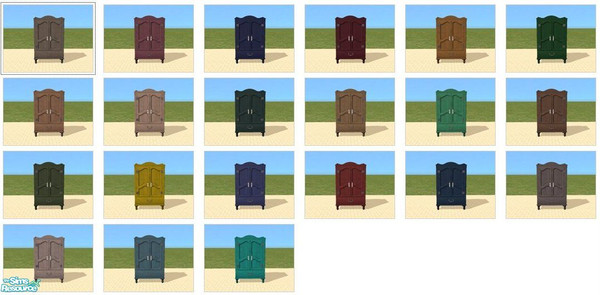 Sims 2 — 21 Anti-Quaint-Ed Ltd. Ed. Armoires - Ex by dddrake — 21 new colors for the "Anti-Quaint-Ed" Ltd. Ed.