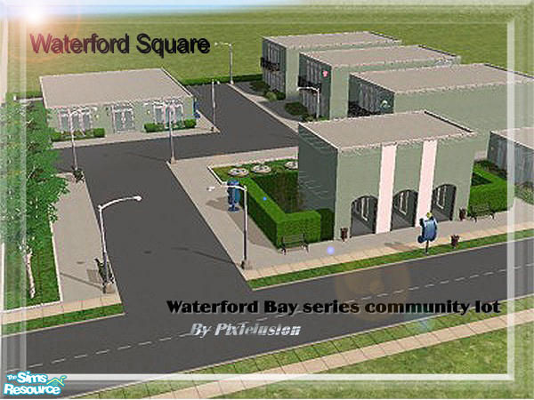 Sims 2 — Waterford Square by pixielusion — Part of the Waterford Bay series, this community lot has all the amenities