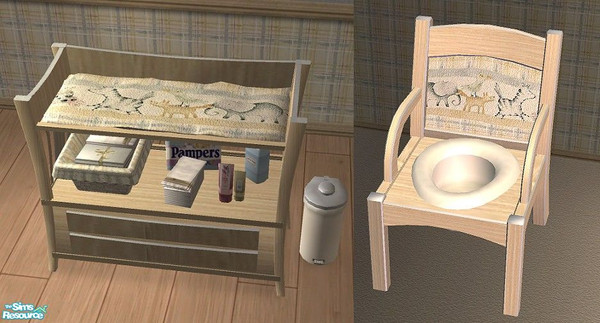 Sims 2 — Funky Animals - Potty & Changing Table by Bitzybus — Light wood toddler set with soft tones, this is the